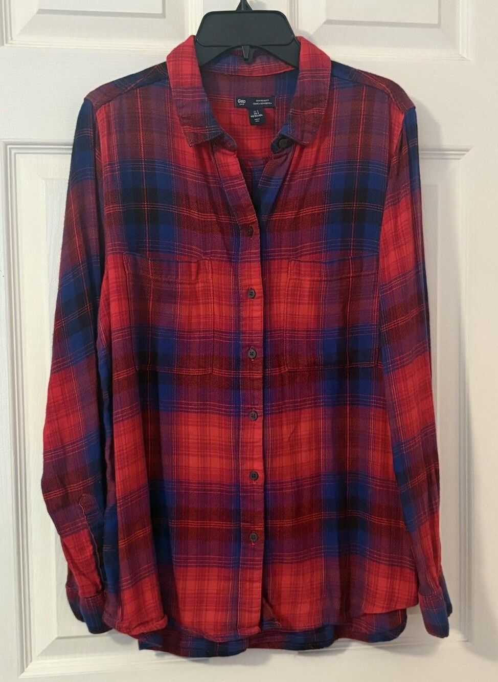Gap Boyfriend Fit Womens Button Down Flannel Shirt Size S Red Plaid Pocket